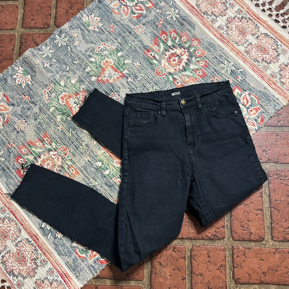 UO BDG high rise twig ankle raw frayed hem denim jeans